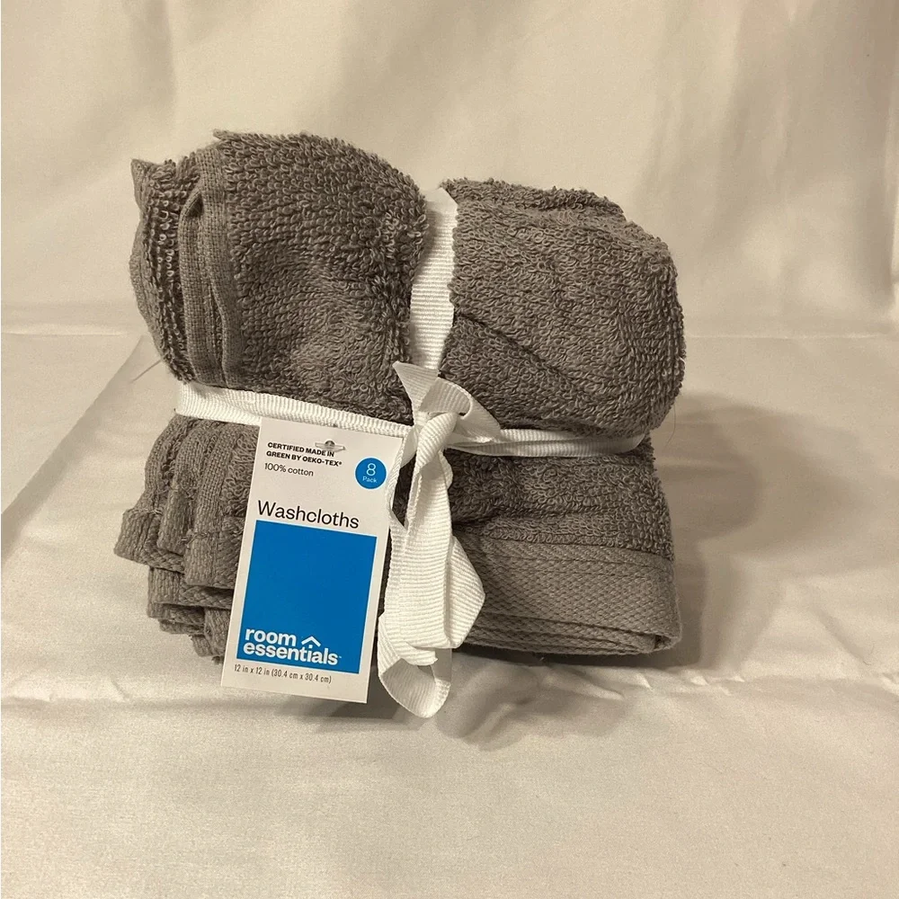 Room Essentials 8 Pack 100% Cotton Gray Washcloths